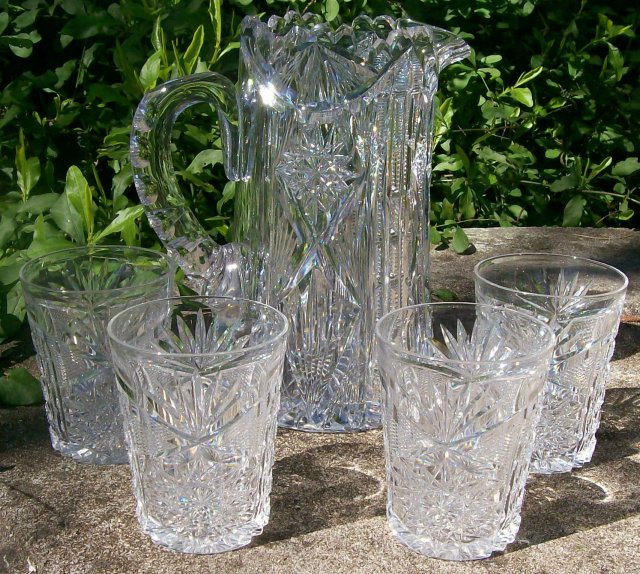 Libbey Cut Glass Pitcher & Tumbler Set: