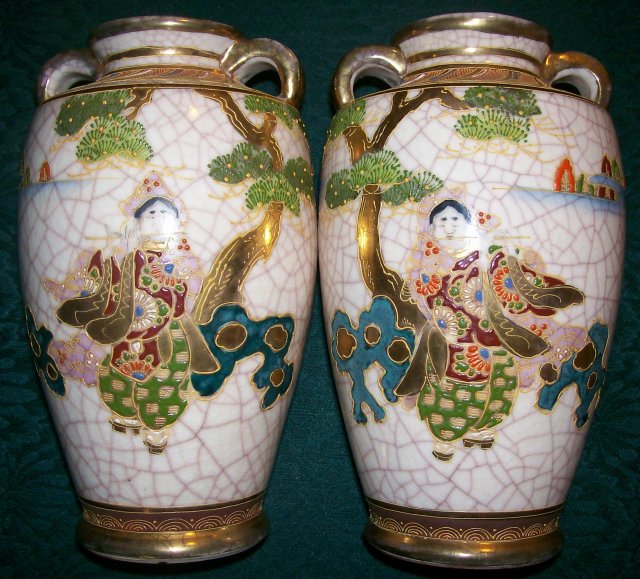 Signed Satsuma Vase Pair: Mirror Image