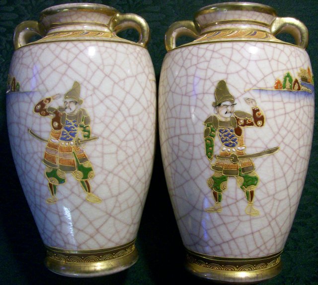 Signed Satsuma Vase Pair: Mirror Image