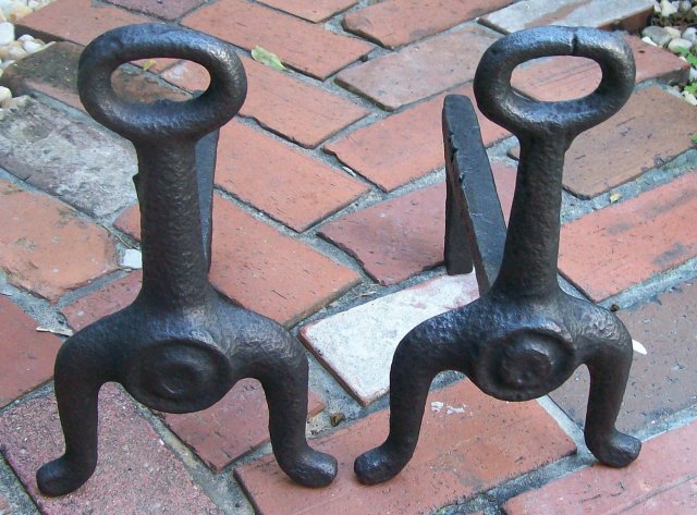 Fireplace Andirons: Sand-Cast Iron: Mid-Late 1800's