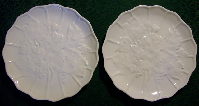 Czechoslovakian Majolica Grape Leaf Plate Pair