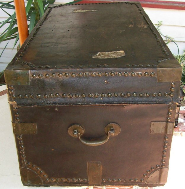 Chinese Export Trunk with Bramah Lock Early 1800's Camphor Wood/Leather As Is