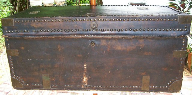 Chinese Export Trunk with Bramah Lock Early 1800's Camphor Wood/Leather As Is