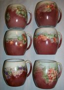 T&V Limoges Porcelain Mug Set: Six Different Hand-Painted Fruit Designs