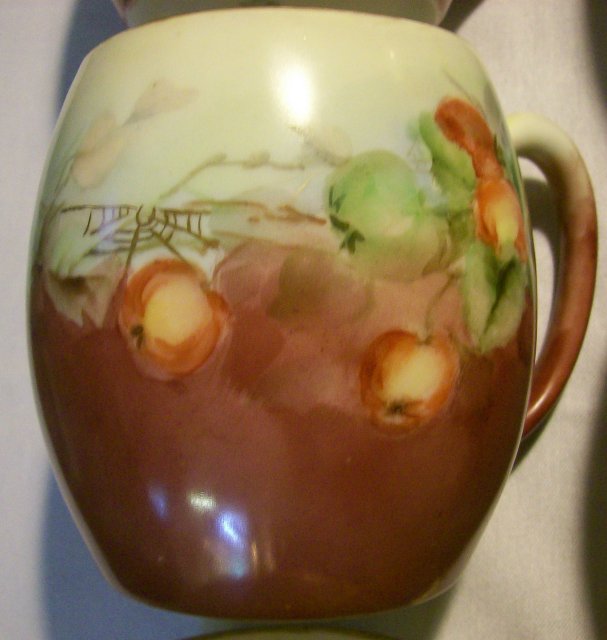 T&V Limoges Porcelain Mug Set: Six Different Hand-Painted Fruit Designs