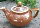 Fraunfelter China Teapot: Zanesville Ohio Brown Glaze Restaurant Ware