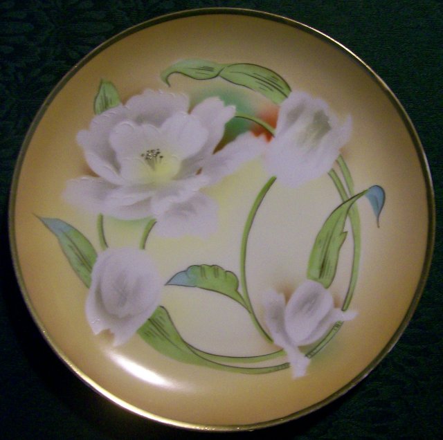 Weimar Bavarian Hand Painted Ceramic Plate White Flowers on Peach 8.5