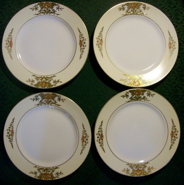 Noritake Porcelain Raised/Encrusted Gold Plate Set/4 #42200 Ca. 1918 8.75