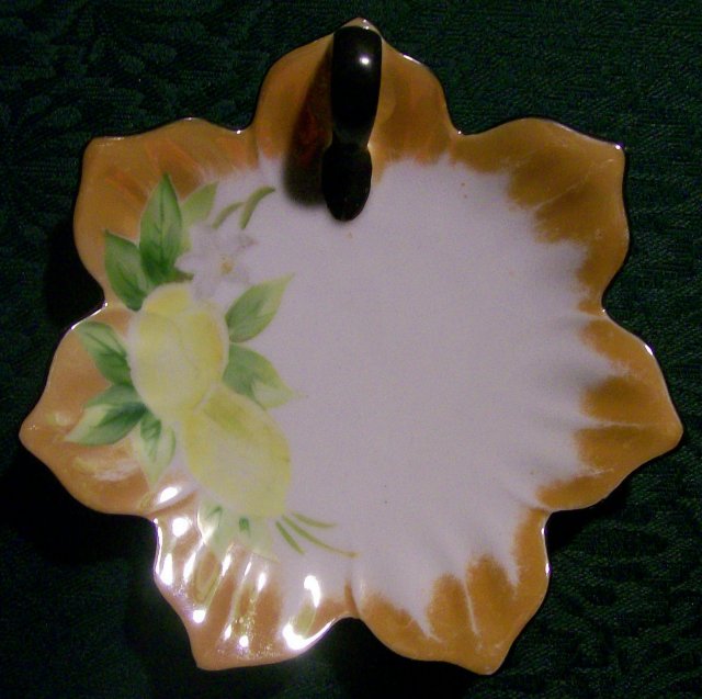 Art Deco Noritake Porcelain Lemon Dish Hand-Painted Lemons Petal Edge