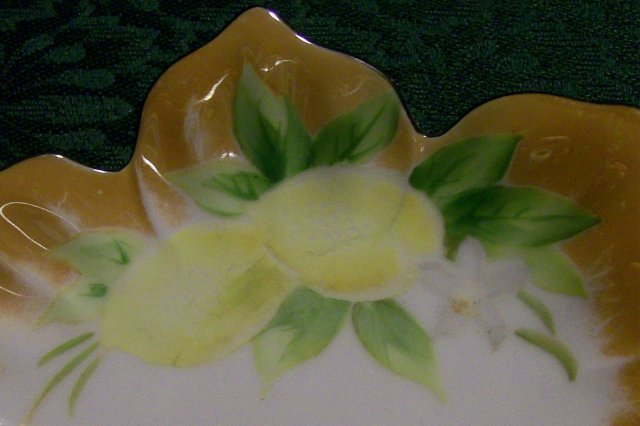 Art Deco Noritake Porcelain Lemon Dish Hand-Painted Lemons Petal Edge
