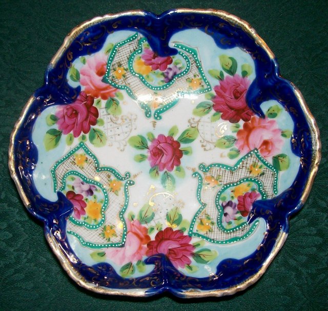 Nippon/Japan Footed Bowl Roses/Cobalt/Gold