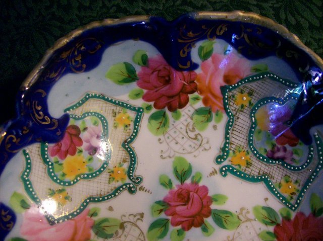 Nippon/Japan Footed Bowl Roses/Cobalt/Gold