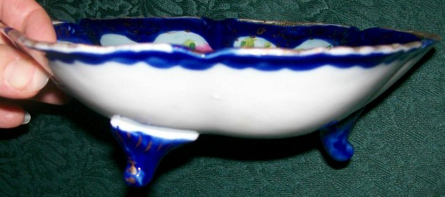 Nippon/Japan Footed Bowl Roses/Cobalt/Gold