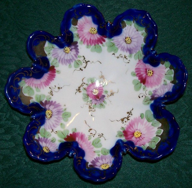 Nippon/Japan Bowl Hand-Painted Flowers/Cobalt/Gold 1890s-1930s