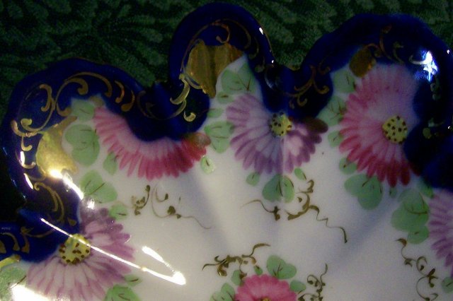 Nippon/Japan Bowl Hand-Painted Flowers/Cobalt/Gold 1890s-1930s