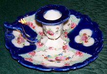 Nippon Chamberstick: Cobalt & Gold with Flowers