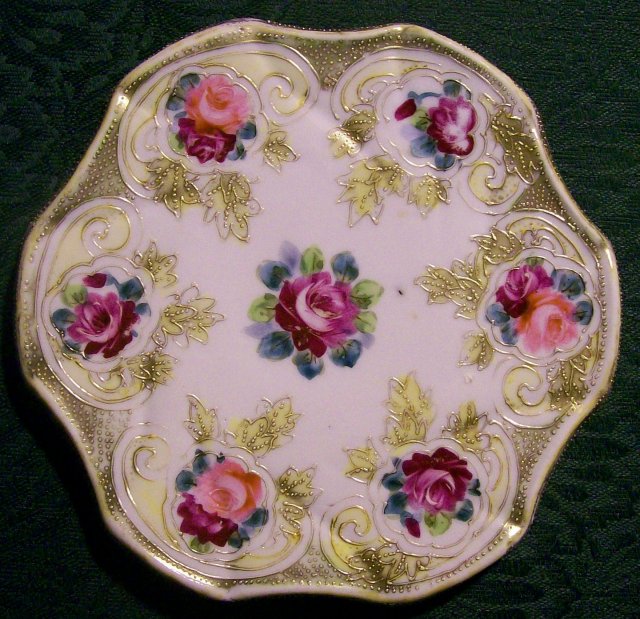 Noritake/Maple Leaf Nippon Ceramic Trivet/Tea Tile Roses & Gold