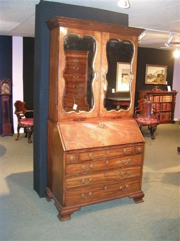 English Georgian Period Bureau Bookcase fitted with candle holders and candle drawers.