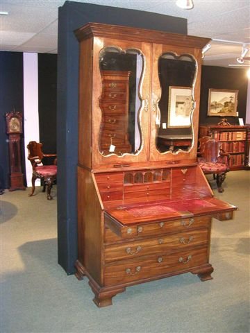 English Georgian Period Bureau Bookcase fitted with candle holders and candle drawers.