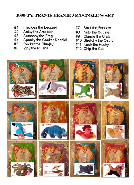 1999 TY Teanie Beanie McDonald's Set of 12