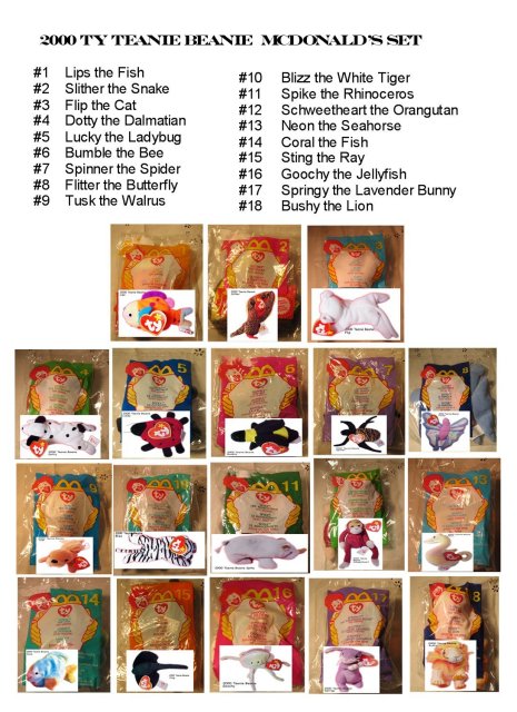 2000 TY Teanie Beanie McDonald's Set of 18