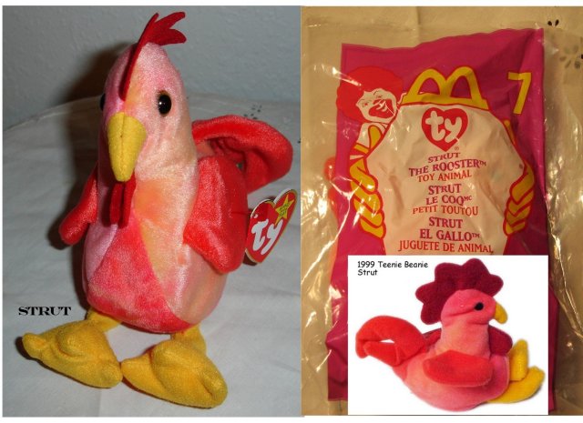 TY Beanie Baby & Teanie Beanie Pair of Roosters