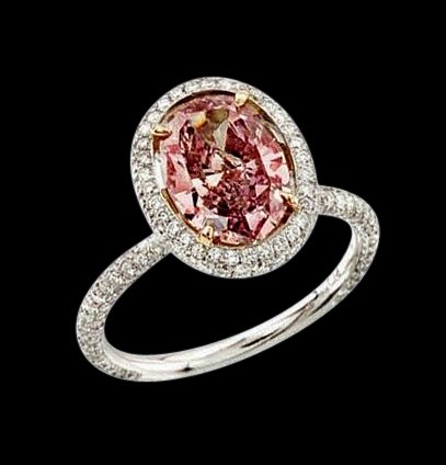 Pink oval center diamond 3 ct. engagement ring gold