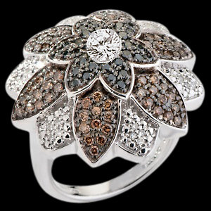 Flower design diamond ring black chocolate diamonds