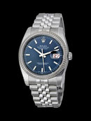 Date just rolex mens watch blue stick dial stainless