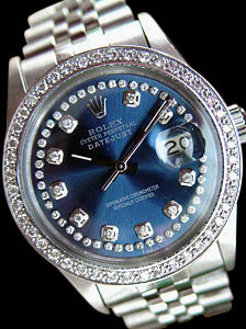 Date just rolex mens watch blue diamonds dial bezel