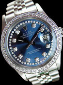 Date just rolex mens watch blue diamonds dial bezel