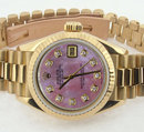 Ladies gold Rolex watch datejust pink diamond dial lady