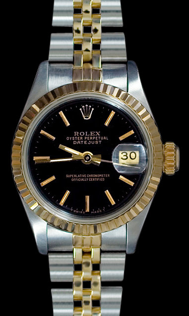 Ladies datejust rolex watch two tone stick dial woman