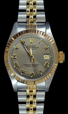 Ladies datejust rolex watch two tone gray roman dial
