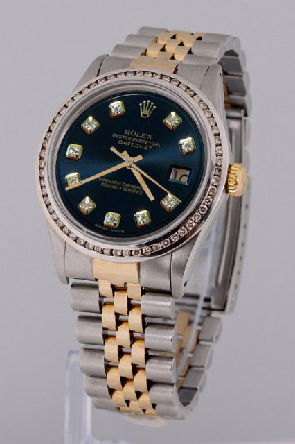 ROLEX DATEJUST watch two tone men bezel diamond