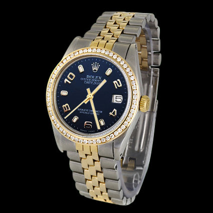 Rolex date just mens watch diamond bezel two tone