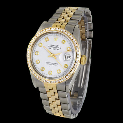 Rolex date just men's watch diamond bezel two tone