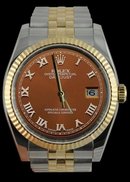 Rolex date just watch brown roman dial two tone rolex