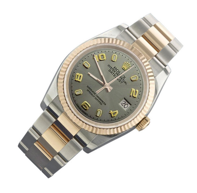 Rolex datejust two tone mens watch gray Arabic dial