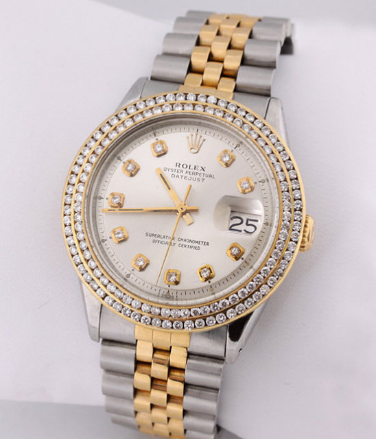 Rolex datejust watch double row diamond bezel date just