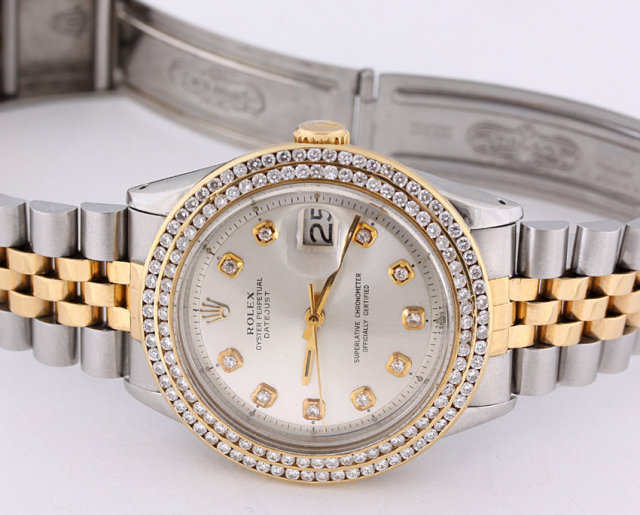 Rolex datejust watch double row diamond bezel date just