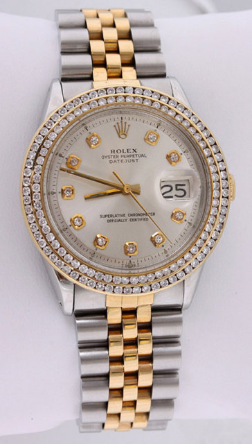 Rolex datejust watch double row diamond bezel date just