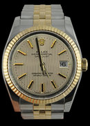 Rolex two tone datejust mens watch white stick dial