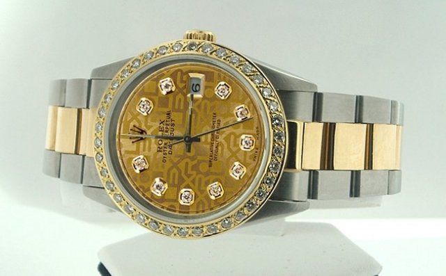 Rolex two tone datejust watch man dial diamond bezel