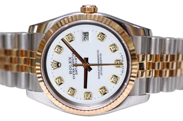 Two tone rolex date just watch white diamond dial mens