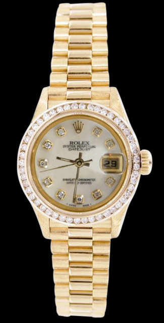 Women rolex president datejust diamond dial bezel watch