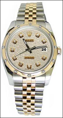 Bezel pearlmaster diamond dial rolex date just watch SS & gold jubilee bracelet
