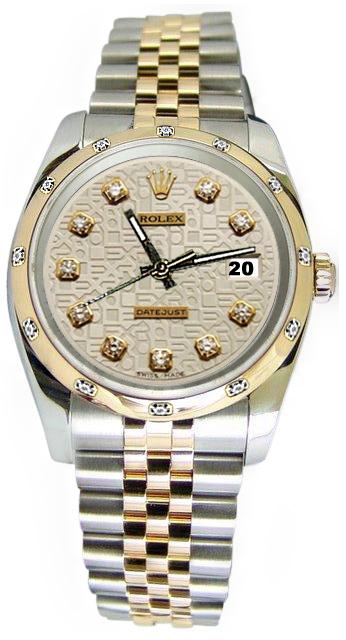 Bezel pearlmaster diamond dial rolex date just watch SS & gold jubilee bracelet