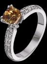 Champagne brown cognac cushion & white diamonds 2 ct. engagement ring gold white