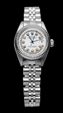 Fluted bezel ladies watch rolex datejust white double row diamond dial SS jubile